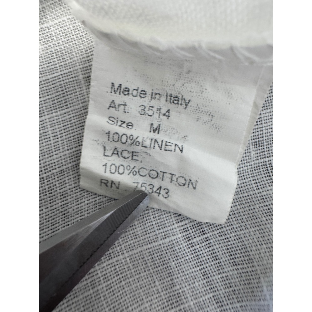 Elena Badi White 100% Linen Lace Trim V-Neck Top Made in Italy Womens Medium - Picture 5 of 8